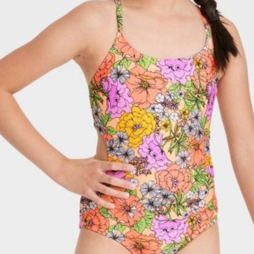 Cat & Jack Multicolor Floral Kids Swim One Piece